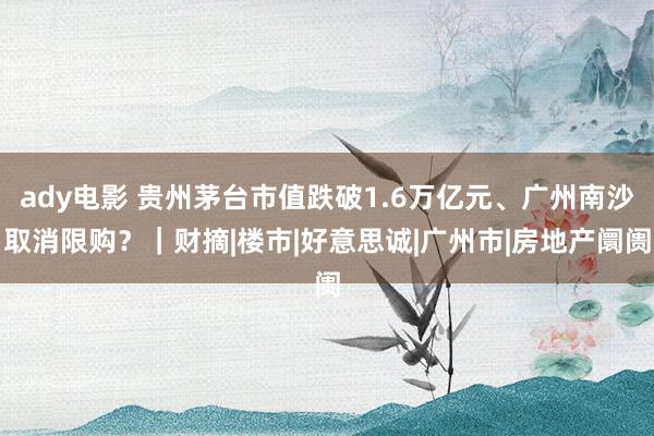 ady电影 贵州茅台市值跌破1.6万亿元、广州南沙取消限购？｜财摘|楼市|好意思诚|广州市|房地产阛阓